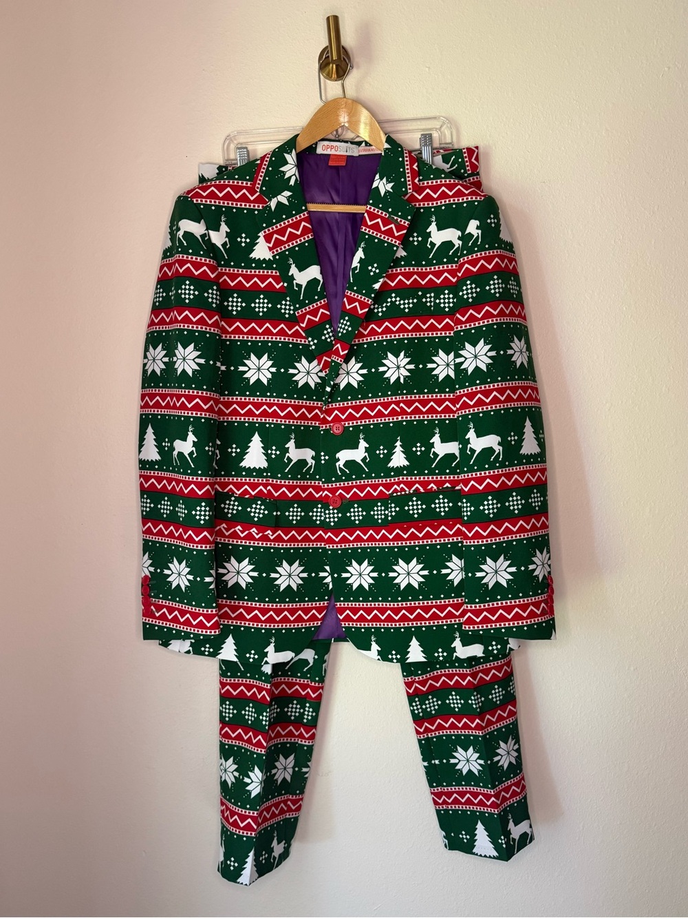 OppoSuits Men’s size 40 Green Reindeer Snowflake Ugly Holiday Christmas Suit Set